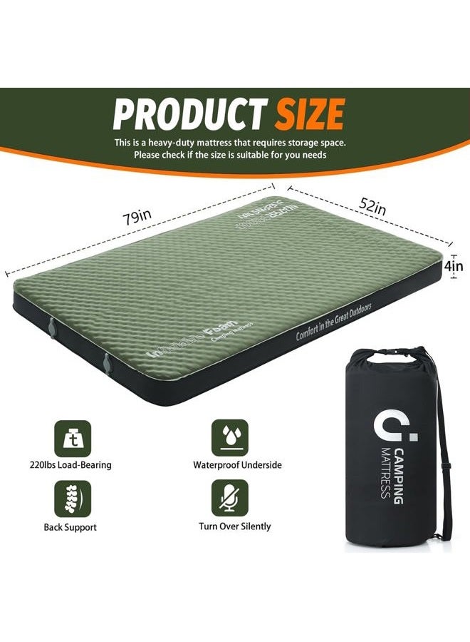 CYMULA 4-inch Automatic Inflatable Mattress, Camping Mattress with Air Pump Sack, Suitable for Adults, Backpacking Travel, Tent, Army Green - Image 3