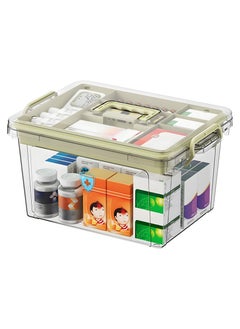 Generic Family Medicine Storage Box, Clear Plastic Storage Box with Tray Tool, Organizer with Handle Multipurpose Storage Box for Medicine Toys Tools Office Supplies (31* 21 * 17cm Beige)  - Image 1