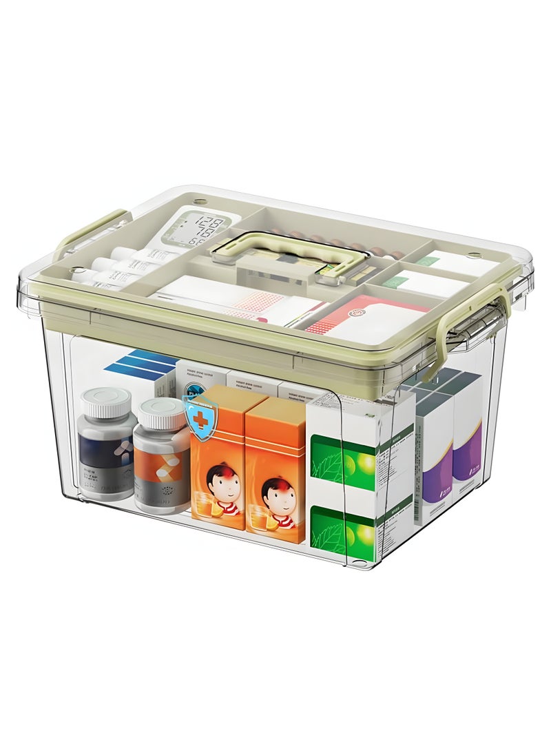 Generic Family Medicine Storage Box, Clear Plastic Storage Box with Tray Tool, Organizer with Handle Multipurpose Storage Box for Medicine Toys Tools Office Supplies (31* 21 * 17cm Beige)  - Image 1