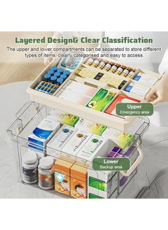 Generic Family Medicine Storage Box, Clear Plastic Storage Box with Tray Tool, Organizer with Handle Multipurpose Storage Box for Medicine Toys Tools Office Supplies (31* 21 * 17cm Beige)  - Image 2