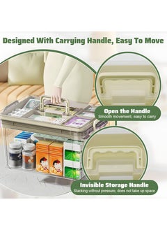 Generic Family Medicine Storage Box, Clear Plastic Storage Box with Tray Tool, Organizer with Handle Multipurpose Storage Box for Medicine Toys Tools Office Supplies (31* 21 * 17cm Beige)  - Image 3