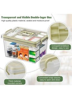 Generic Family Medicine Storage Box, Clear Plastic Storage Box with Tray Tool, Organizer with Handle Multipurpose Storage Box for Medicine Toys Tools Office Supplies (31* 21 * 17cm Beige)  - Image 4