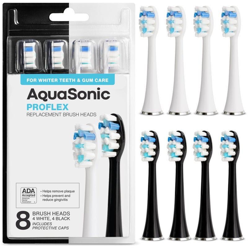 رؤوس فرشاة AquaSonic Duo PRO 8Pack البديلة - رؤوس فرشاة Proflex المحسّنة لإزالة البلاك بشكل أفضل - AquaSonic الأصلية