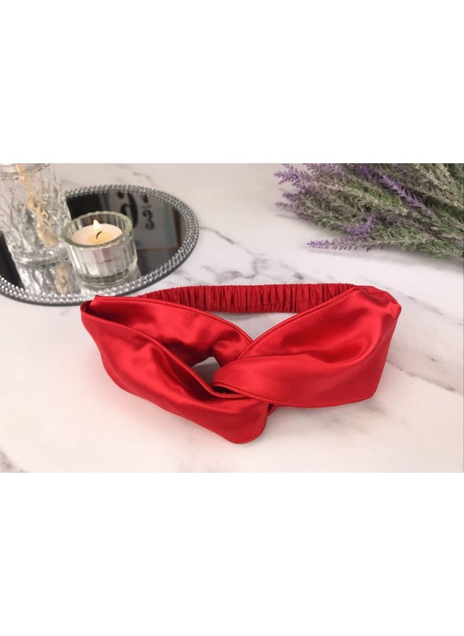 Celestial Silk - عصابة رأس من الحرير الخالص 100% من حرير التوت، عصابة رأس مرنة للنساء، 22 مومي، عصابة شعر ملتوية من الحرير الأحمر، مثالية للشعر السميك الرقيق المستقيم أو المجعد (أحمر) - Image 1