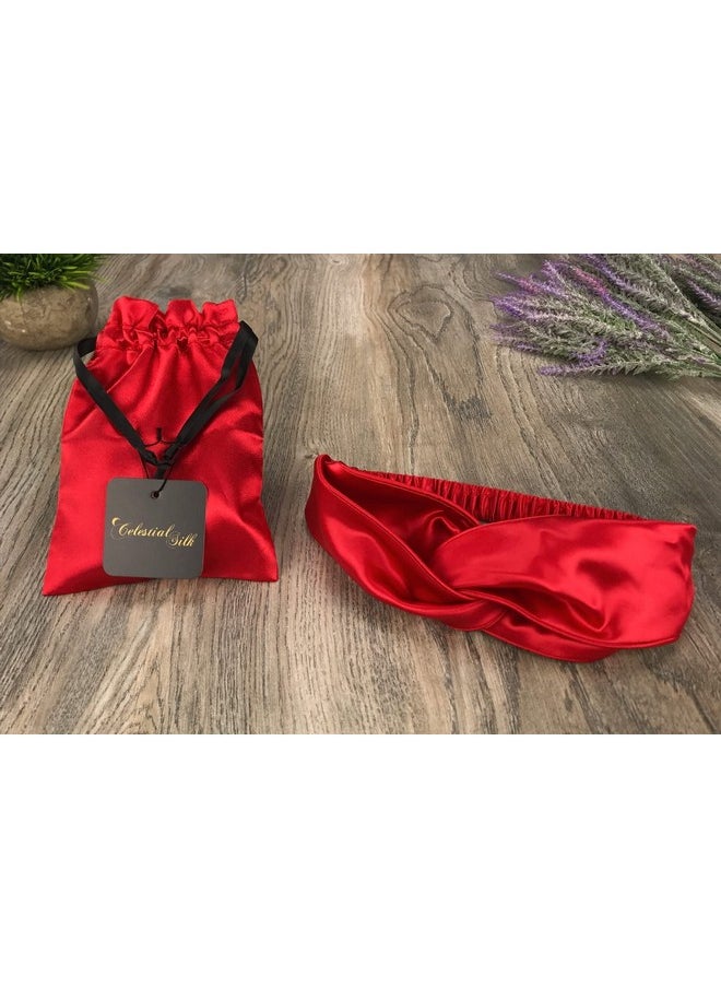 Celestial Silk - عصابة رأس من الحرير الخالص 100% من حرير التوت، عصابة رأس مرنة للنساء، 22 مومي، عصابة شعر ملتوية من الحرير الأحمر، مثالية للشعر السميك الرقيق المستقيم أو المجعد (أحمر) - Image 1