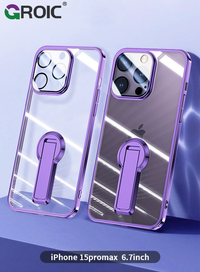 GROIC For iPhone 15 Pro Max Case Clear with Stand, Phone Cover with Camera Lens Protector, Yellowing & Protective Phone Shell, Electroplated Phone Case for iPhone 15 Pro Max 6.7 Inch - Image 1