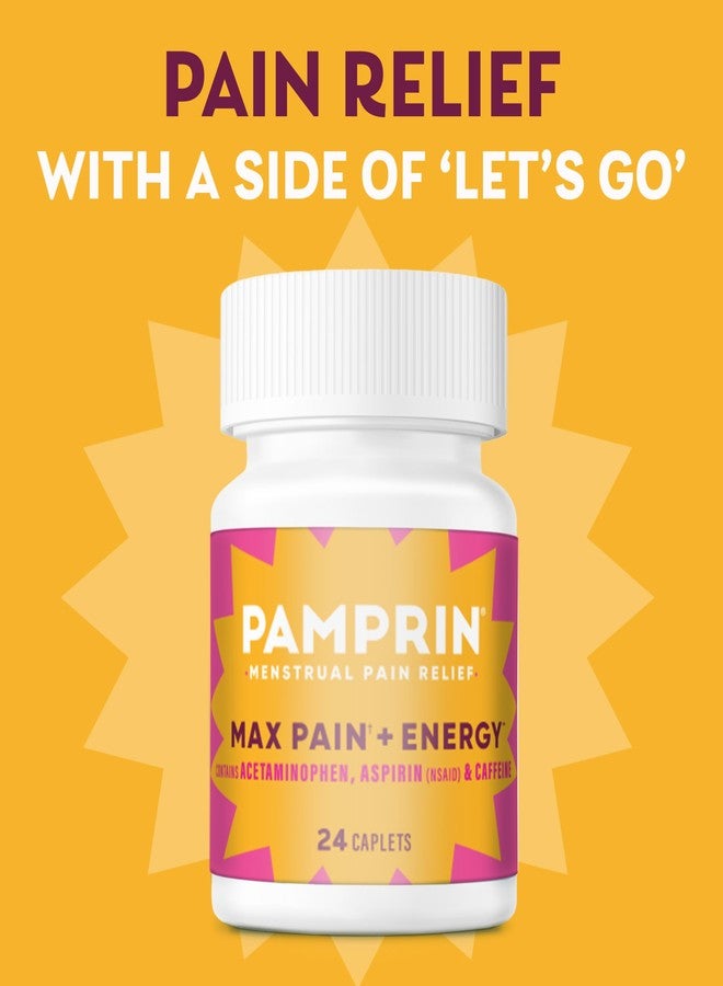 Pamprin Maximum Strength Max Pain and Energy Formula, Menstrual Period Symptoms Relief for Cramps, Bloating and Fatigue, 24 Caplets - Image 3