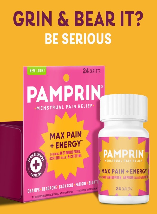 Pamprin Maximum Strength Max Pain and Energy Formula, Menstrual Period Symptoms Relief for Cramps, Bloating and Fatigue, 24 Caplets - Image 4