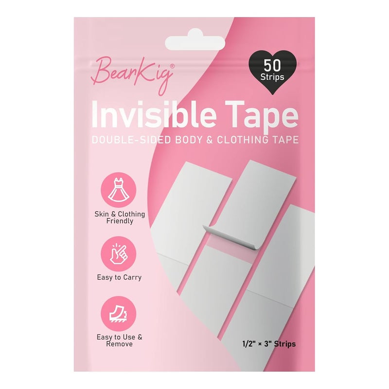 BearKig 50-Strips Double-Sided Tape for Fashion, Invisible Clear Fabric Tape for Clothing & Body with All Day Strength, Hypoallergenic for Sensitive Skin - Image 1