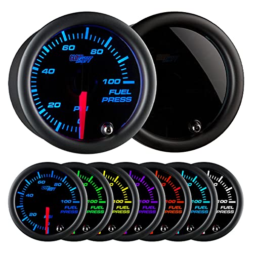 GlowShift Tinted 7 Color 100 PSI Fuel Pressure Gauge Kit Includes 1827 NPT Electronic Sensor Wiring MultiColor Display Black Dial Smoked Lens for Car Truck 2116 52mm
