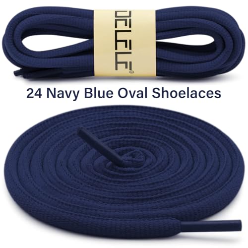 DELELE Oval Athletic Shoelaces Half Round Shoe Laces Navy Blue 2 Pair 47.24" - Image 2