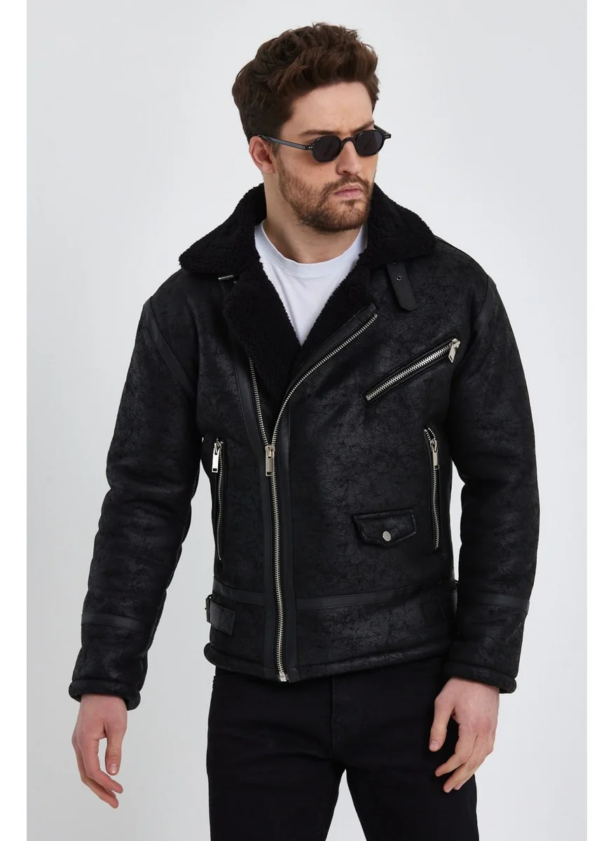 Sivaist Men's Black Nappa Leather Fur Coat & Jacket