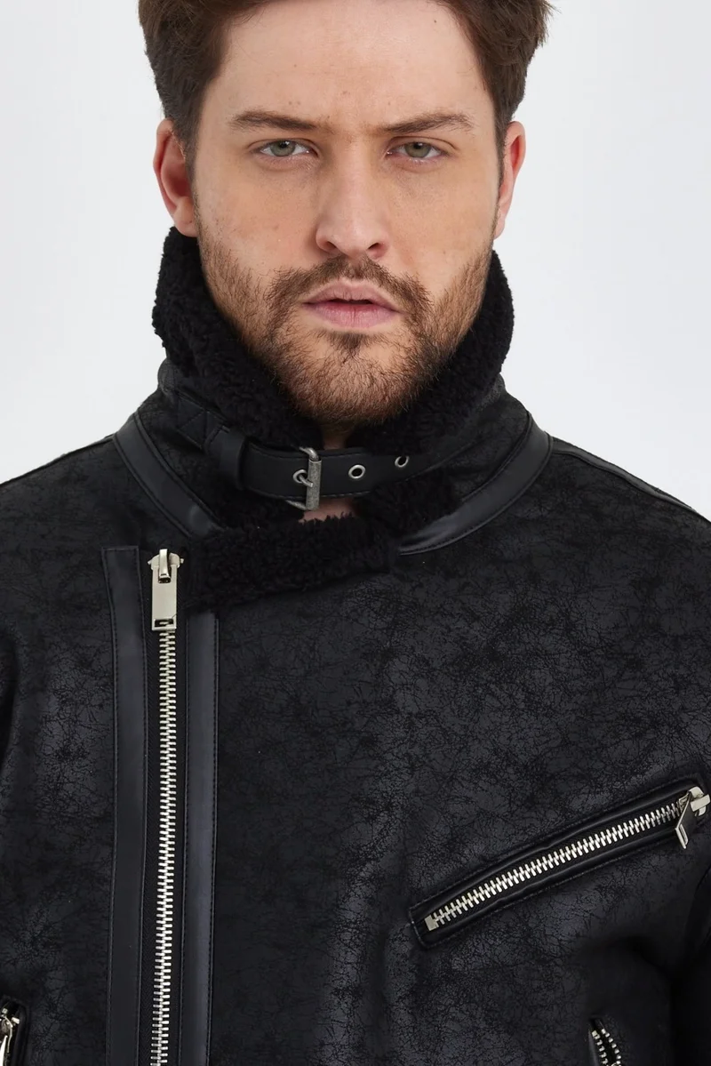 Sivaist Men's Black Nappa Leather Fur Coat & Jacket