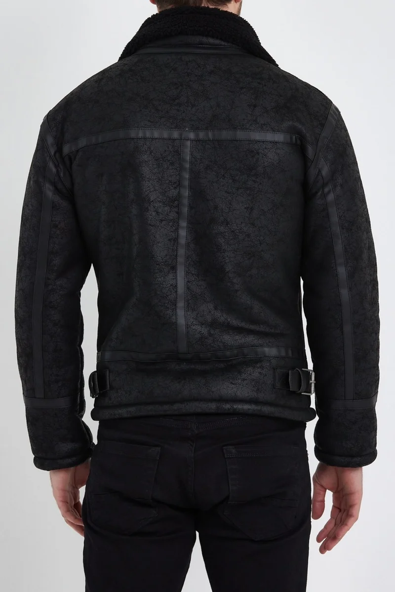 Sivaist Men's Black Nappa Leather Fur Coat & Jacket
