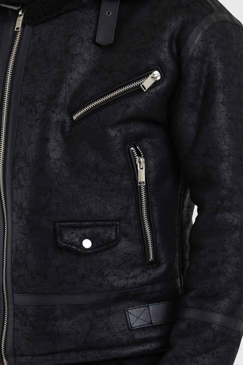 Sivaist Men's Black Nappa Leather Fur Coat & Jacket