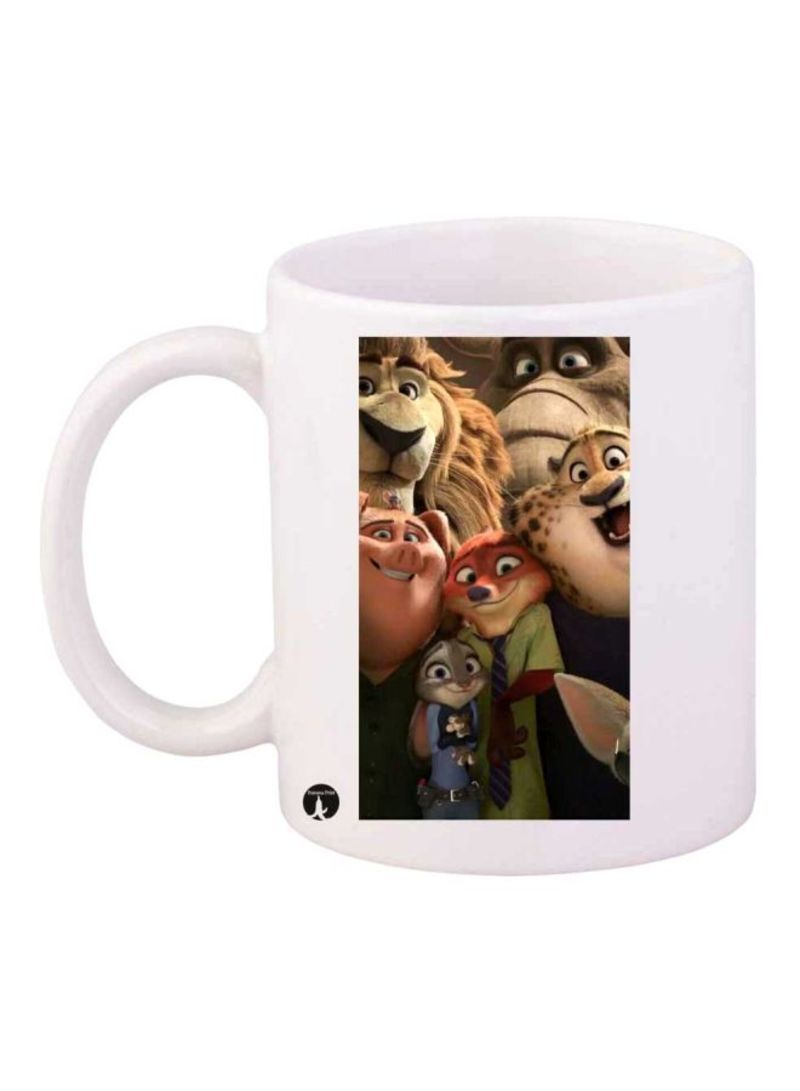 كوب مطبوع زوتوبيا أبيض/بني/أخضر بحجم قياسي