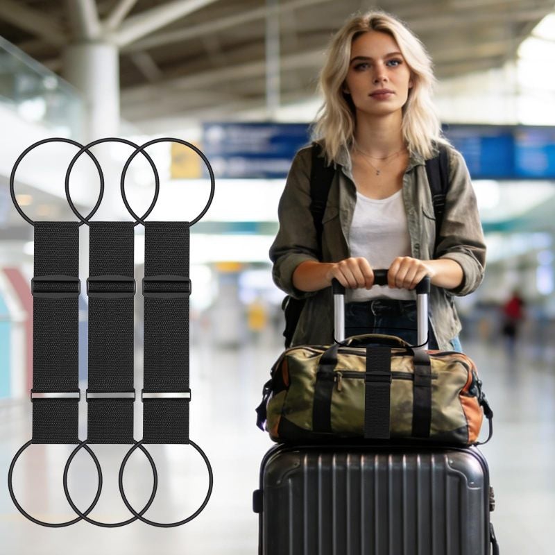 Luggage Connector Strap Adjustable Suitcase Belt 10 To 15.7 Inches Hands-Free Transport - Integrated Pocket For Travel Essentials Black 40 Cm Elastic Core For Airports - Image 3