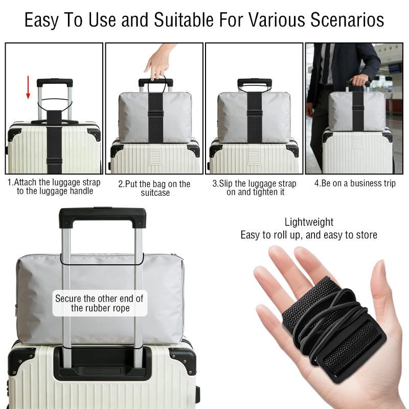 Luggage Connector Strap Adjustable Suitcase Belt 10 To 15.7 Inches Hands-Free Transport - Integrated Pocket For Travel Essentials Black 40 Cm Elastic Core For Airports - Image 4