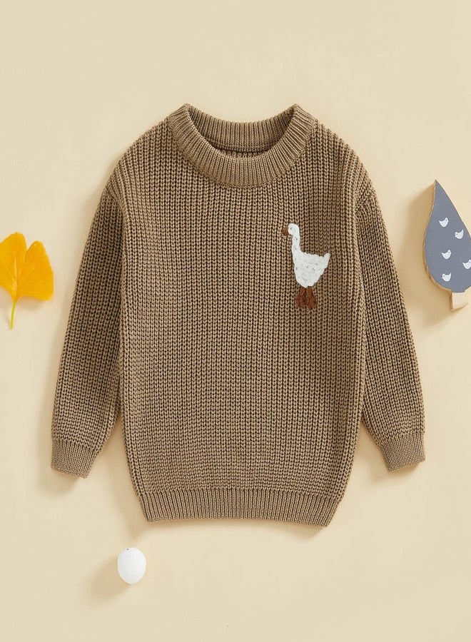 Muspeczenith Newborn Baby Boy Girl Sweater Goose Embroidery Crew Neck Long Sleeve Knit Pullover Toddler Fall Winter Clothes (Khaki, 18-24 Months) - Image 2