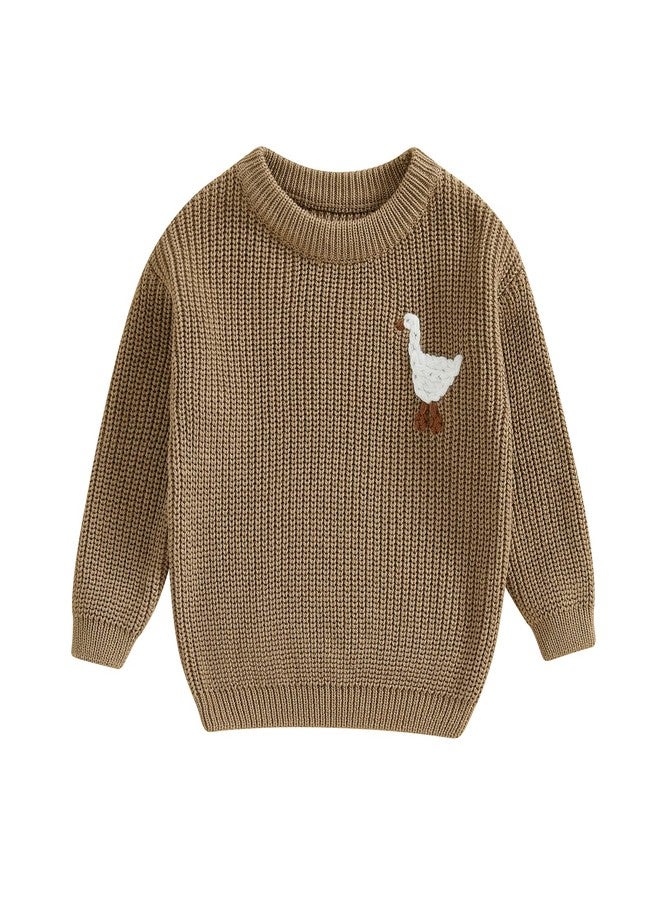 Muspeczenith Newborn Baby Boy Girl Sweater Goose Embroidery Crew Neck Long Sleeve Knit Pullover Toddler Fall Winter Clothes (Khaki, 18-24 Months) - Image 1