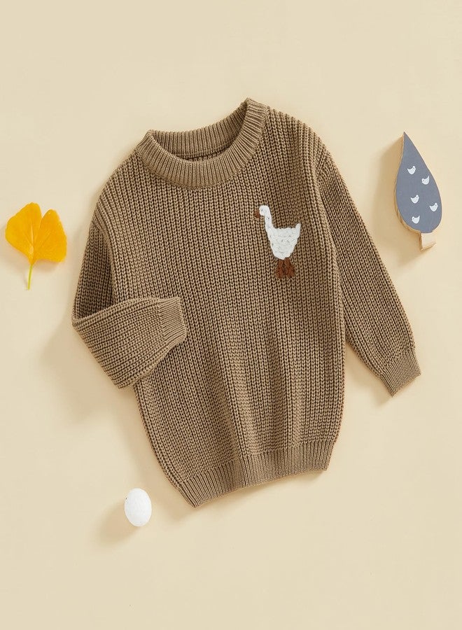 Muspeczenith Newborn Baby Boy Girl Sweater Goose Embroidery Crew Neck Long Sleeve Knit Pullover Toddler Fall Winter Clothes (Khaki, 18-24 Months) - Image 3