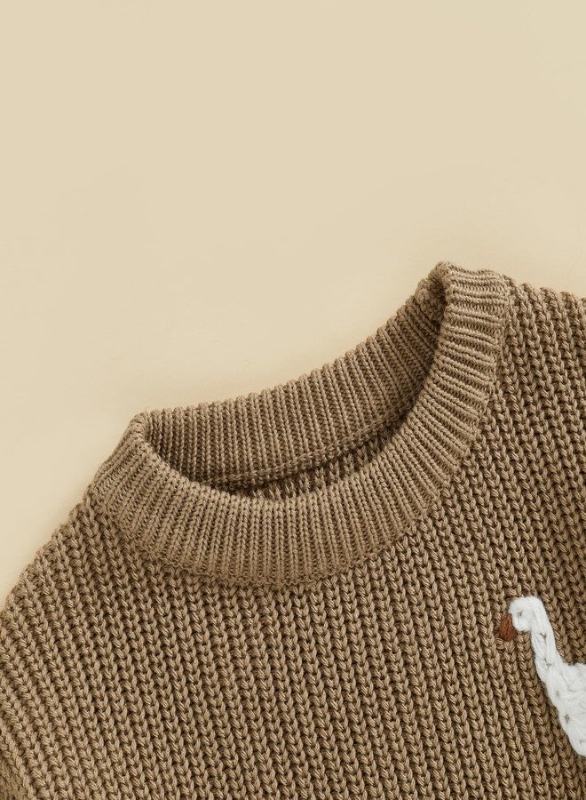 Muspeczenith Newborn Baby Boy Girl Sweater Goose Embroidery Crew Neck Long Sleeve Knit Pullover Toddler Fall Winter Clothes (Khaki, 18-24 Months) - Image 5