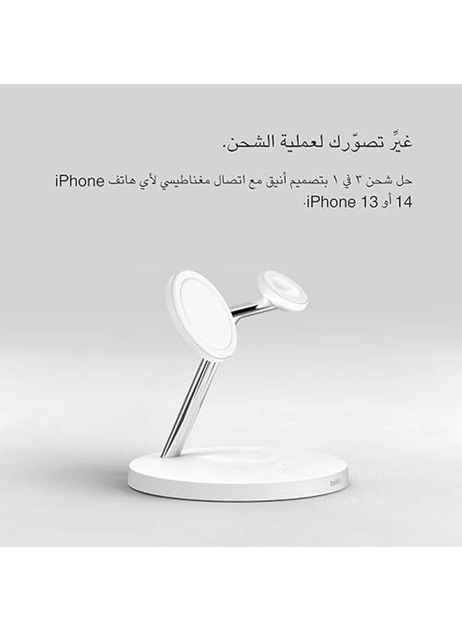 Magsafe 3 In 1 Wireless Charging Station 15W Iphone And Watch Fast Wireless Charger Airpods Charging Station For Iphone 16 15 14 13 12 Series Watch 10 9 8 Se Ultra White
