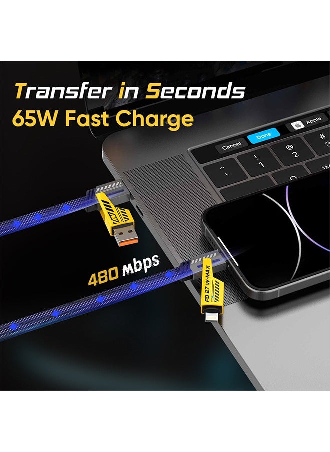 4-in-1 Fast Charging Cable 65W – Braided USB-C & USB-A Metal Cable for iPhone & Android | Durable Multi-Device Charger with Warr