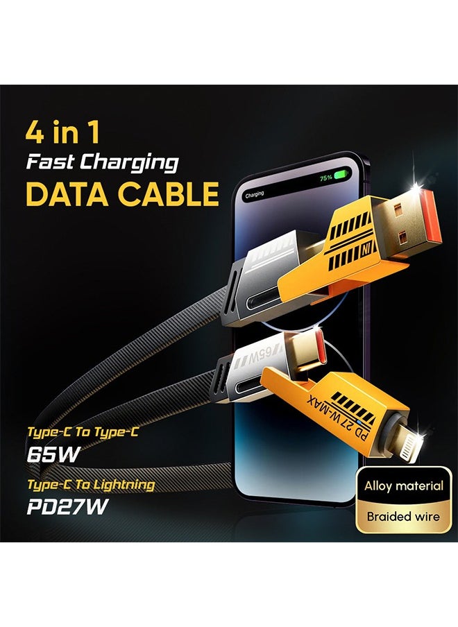 4-in-1 Fast Charging Cable 65W – Braided USB-C & USB-A Metal Cable for iPhone & Android | Durable Multi-Device Charger with Warr