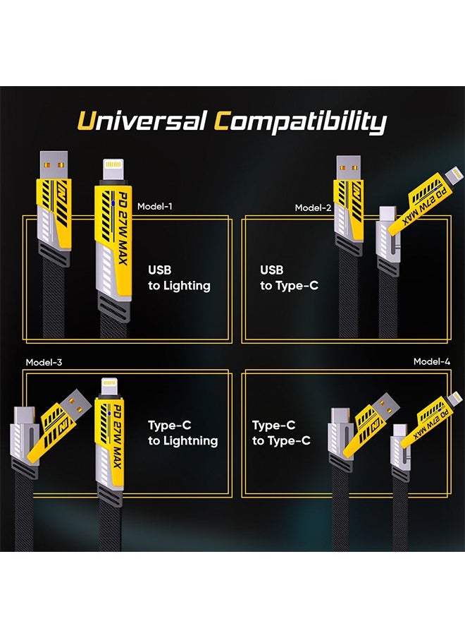 4-in-1 Fast Charging Cable 65W – Braided USB-C & USB-A Metal Cable for iPhone & Android | Durable Multi-Device Charger with Warr