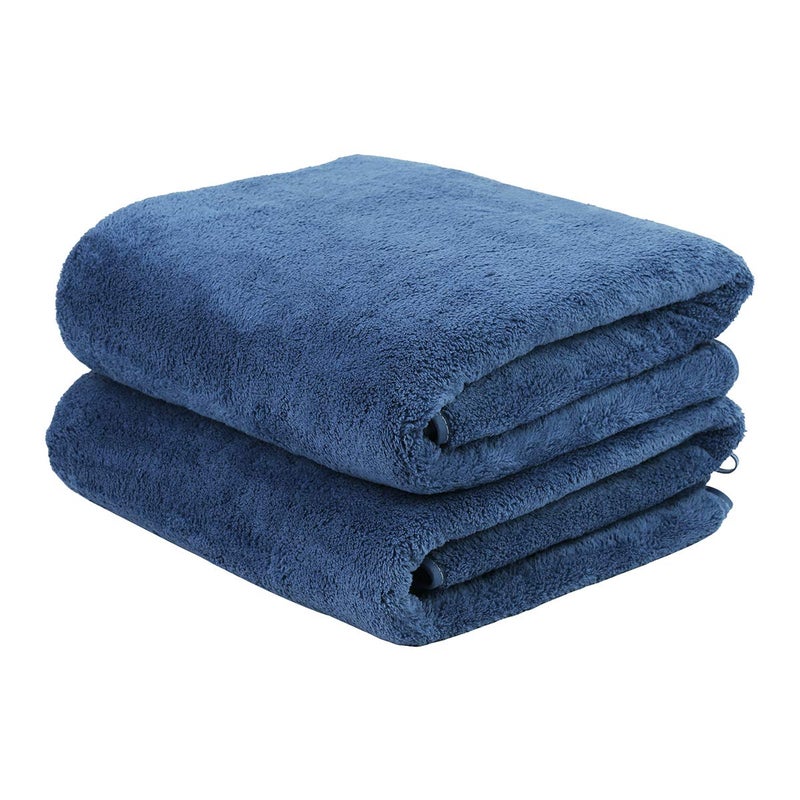 JML Luxury Hotel  SPA Bath Towels 2 Pack 30x60  350GSM High Density Fleece Towel Sets  Super Soft and Absorbent Lint Free Fade Resistant Oversized Bath Towel Coral Fleece Navy
