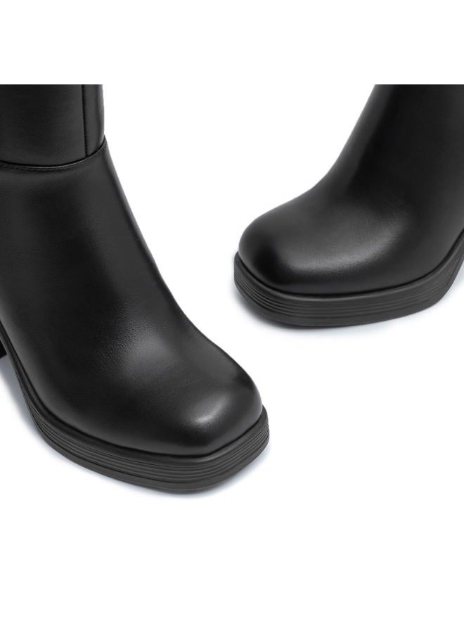 Athlefit Women's Platform Ankle Boots High Chunky Block Heel Square Toe Booties Shoes, Black, 6 - Image 3