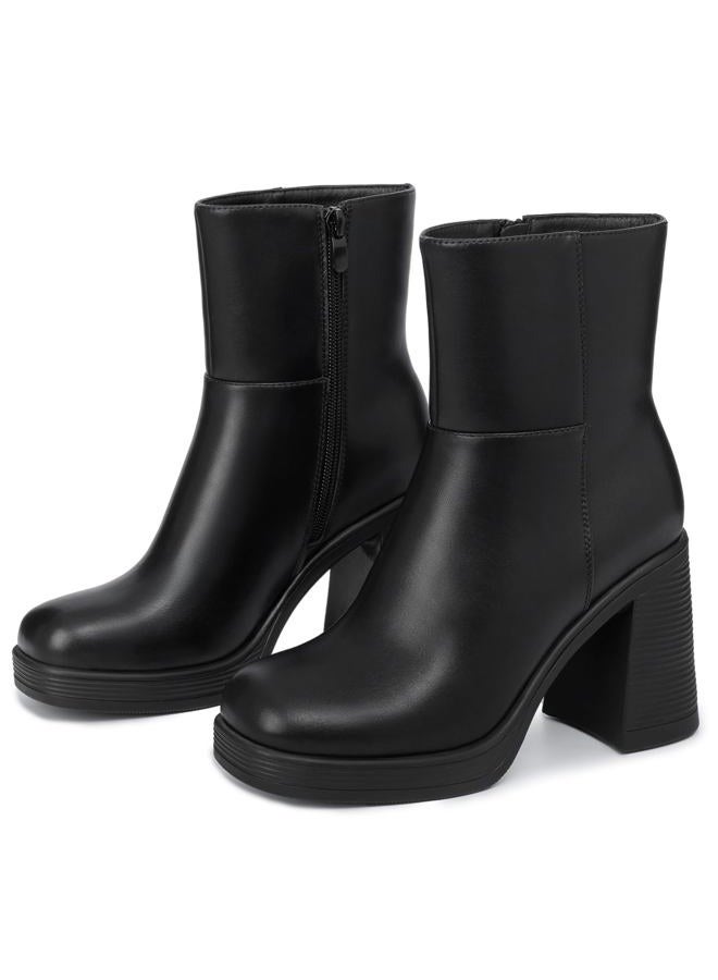 Athlefit Women's Platform Ankle Boots High Chunky Block Heel Square Toe Booties Shoes, Black, 6 - Image 4