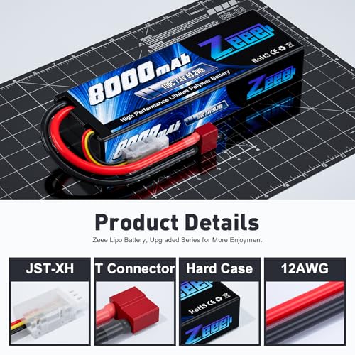 Zeee 2S Lipo Battery 8000mAh 7.4V 100C Hard Case with T Plug for RC Car Truck Truggy Boat Helicopter(2 Pack) - Image 3