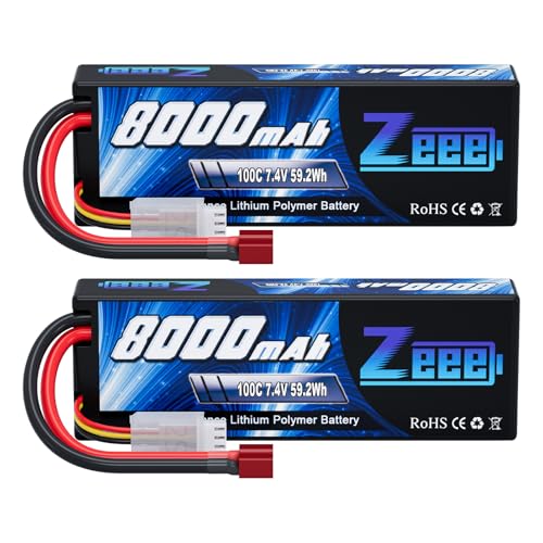 Zeee 2S Lipo Battery 8000mAh 7.4V 100C Hard Case with T Plug for RC Car Truck Truggy Boat Helicopter(2 Pack) - Image 1