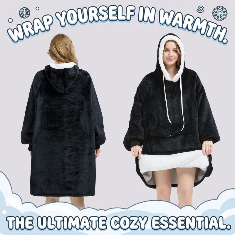 Qeils Wearable Blanket Hoodie for Women, Comfy Sherpa Sweatshirt Blanket as Birthday Christmas Gifts, Oversized Pullover Jacket Blanket Hoodie for Adult (Carbon Blackâ€‹, Adult) - Image 4