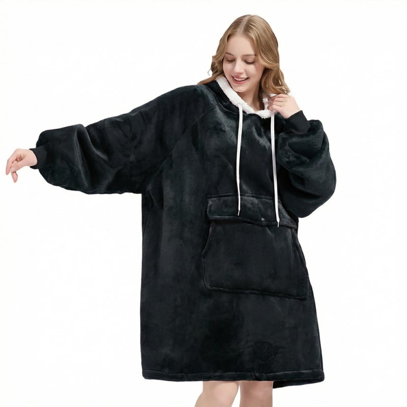 Qeils Wearable Blanket Hoodie for Women, Comfy Sherpa Sweatshirt Blanket as Birthday Christmas Gifts, Oversized Pullover Jacket Blanket Hoodie for Adult (Carbon Blackâ€‹, Adult) - Image 1