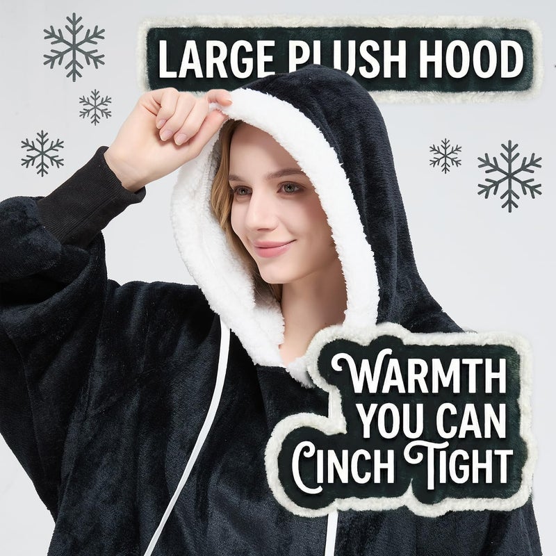 Qeils Wearable Blanket Hoodie for Women, Comfy Sherpa Sweatshirt Blanket as Birthday Christmas Gifts, Oversized Pullover Jacket Blanket Hoodie for Adult (Carbon Blackâ€‹, Adult) - Image 2