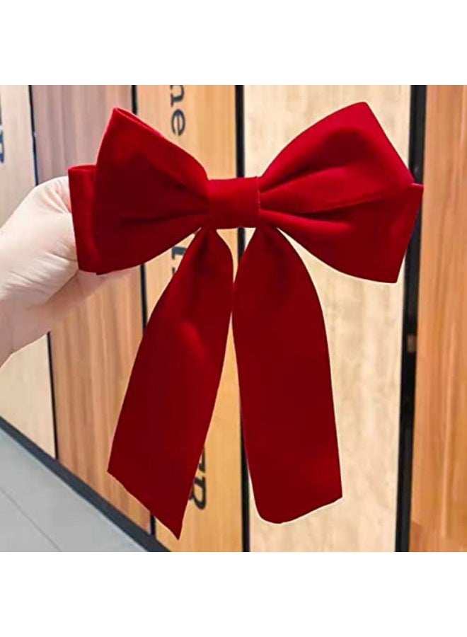 jaexest Hair Bows for Women Big Bows for Girls French Barrette Hair Clips Metal Hair Accessories for Teen Girls Hair Slides Bowknot Hair Clip Hairpin Red Black Velvet Bow 2Pcs - Image 5