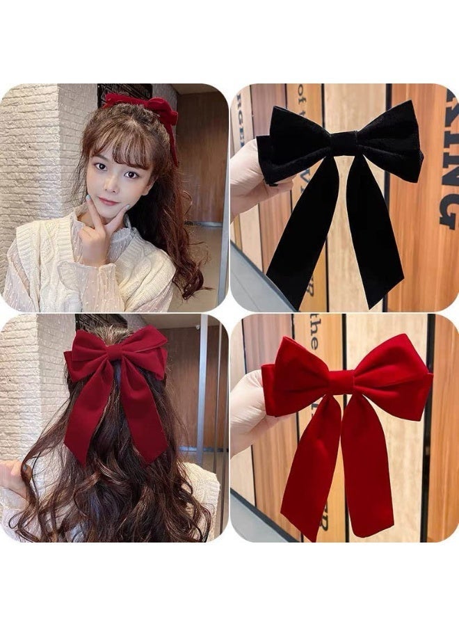 jaexest Hair Bows for Women Big Bows for Girls French Barrette Hair Clips Metal Hair Accessories for Teen Girls Hair Slides Bowknot Hair Clip Hairpin Red Black Velvet Bow 2Pcs - Image 3