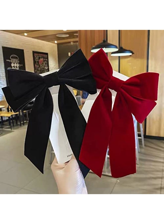 jaexest Hair Bows for Women Big Bows for Girls French Barrette Hair Clips Metal Hair Accessories for Teen Girls Hair Slides Bowknot Hair Clip Hairpin Red Black Velvet Bow 2Pcs - Image 1