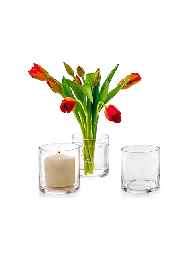 The Bros Set of 3 Glass Cylinder Vases 4 Inch Tall - Multi-use: Pillar Candle, Floating Candles Holders or Flower Vase – Perfect as a Wedding Centerpieces. - Image 3