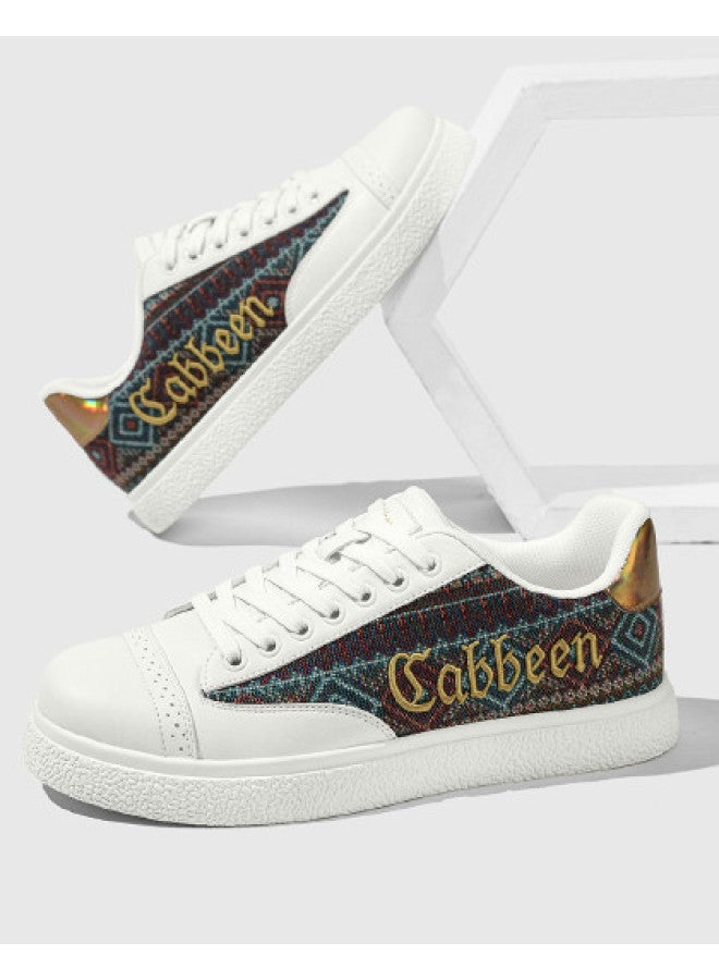 Cabbeen Years Spring Embroidered Retro Men's Casual Shoes Flat Fashion Sneakers White Shoes Men's Shoes - Image 1
