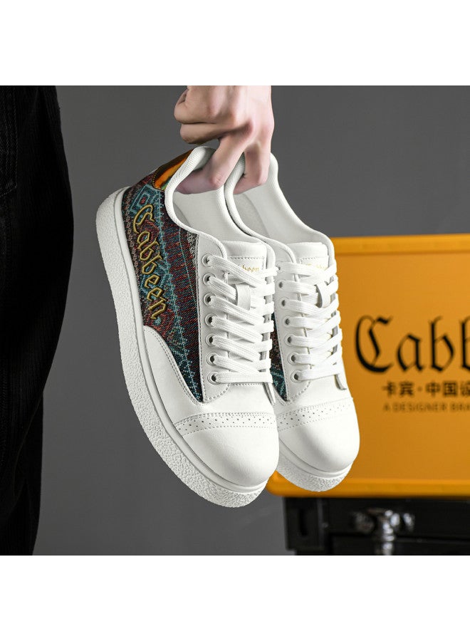 Cabbeen Years Spring Embroidered Retro Men's Casual Shoes Flat Fashion Sneakers White Shoes Men's Shoes - Image 3