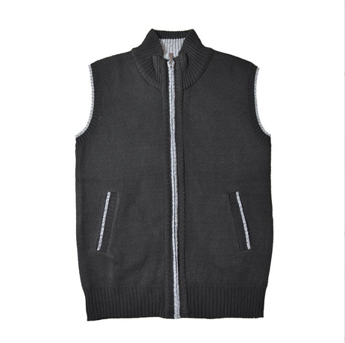 Wholesale foreign trade mens plus size cardigan vest collar fleece-lined sweater middle-aged knitted zipper padded vest mens clothing Blue - Image 5