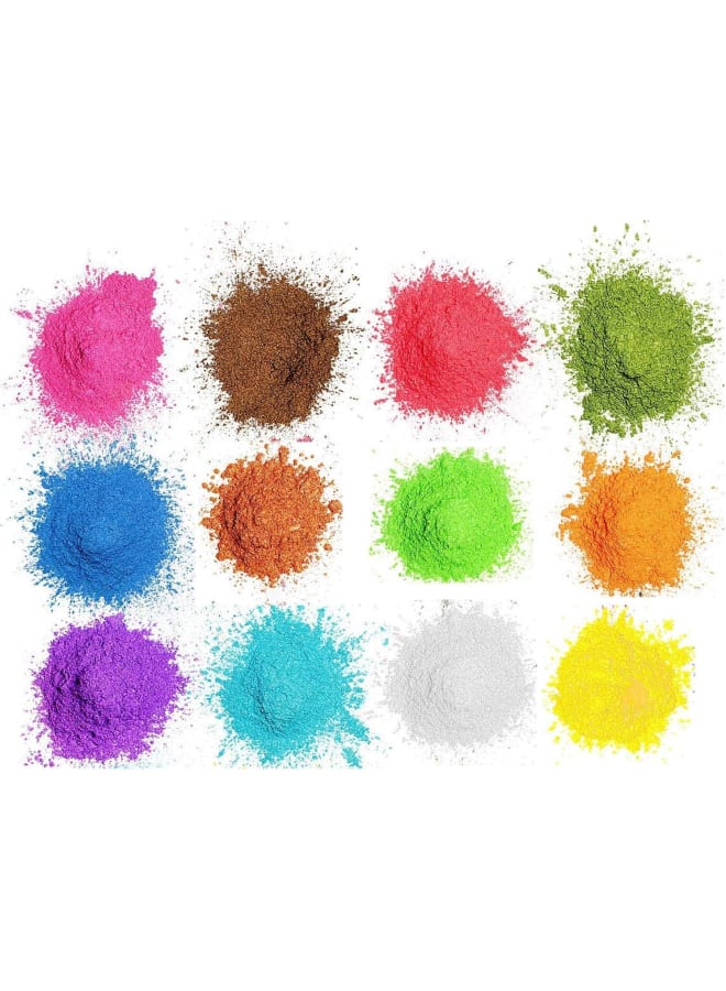 Mica Powder, 12 Solid Metallic Colors Resin Dye Pigments, Natural Pigment/Glitter, Epoxy Resin Colorant For Soap making, Bath Bomb, Candle, Cosmetic, Eyeshadow, Makeup, Nail Art, Artwork, DIY Crafts  - Image 1
