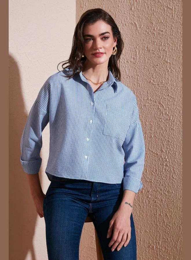 Lela Lela Regular Fit Striped Chest Pocket Textured Shirt Women's SHIRT 6772870