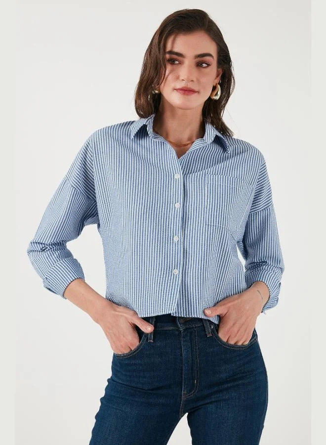 Lela Lela Regular Fit Striped Chest Pocket Textured Shirt Women's SHIRT 6772870