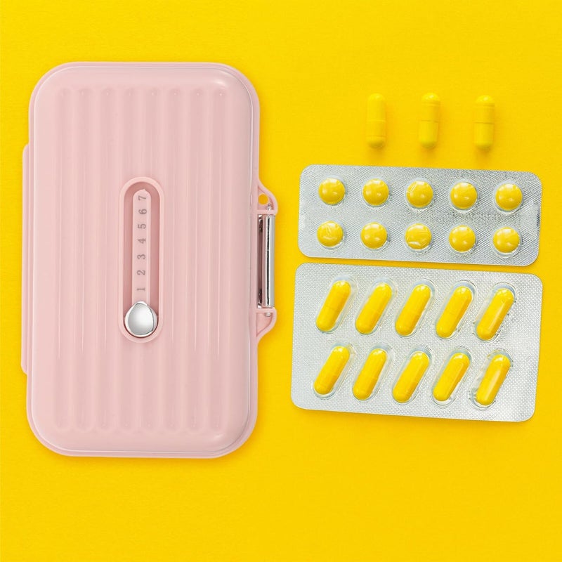 Portable Pill Organizer for Purse 7 Compartments Large Pink Weekly Medication Holder Box with Sealed Storage for Daily Vitamins and Travel Use - Image 5