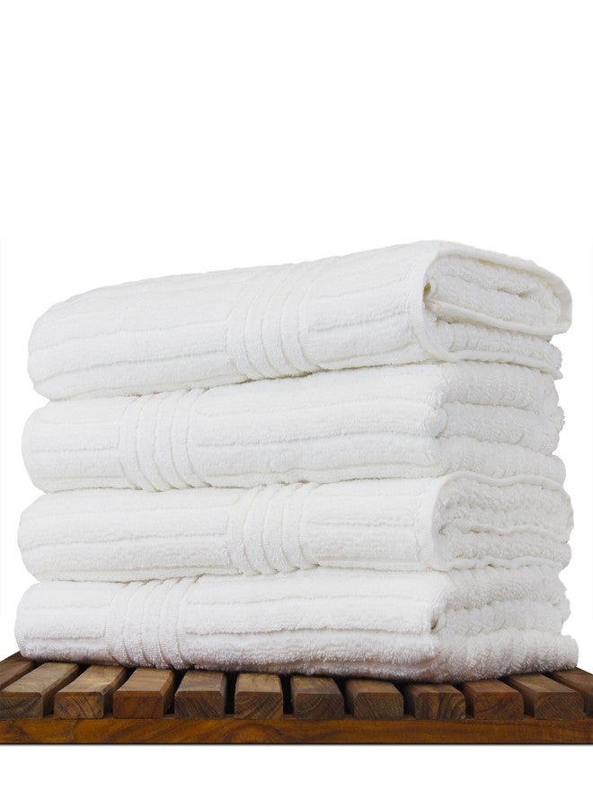 BC BARE COTTON Luxury Hotel & Spa 100% Natural Turkish Cotton Ribbed Channel Pattern Bath Towel (Set of 4), White (852-1501-01) - Image 3